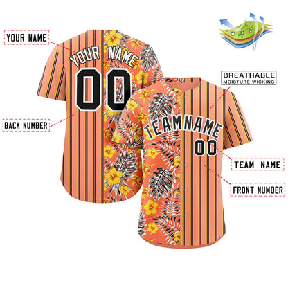 Custom Orange Black Hawaii Tropical Flower Stripe Fashion Baseball Jersey