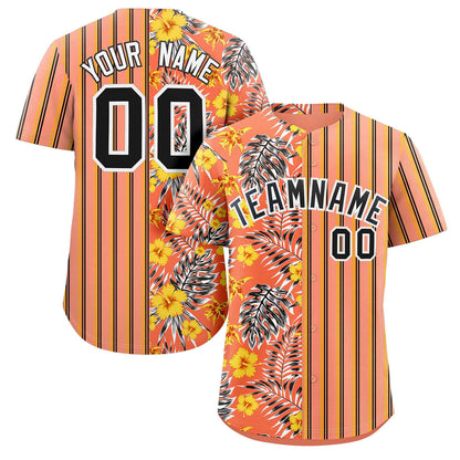 Custom Orange Black Hawaii Tropical Flower Stripe Fashion Baseball Jersey