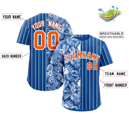 Custom Royal Orange Hawaii Tropical Flower Stripe Fashion Baseball Jersey