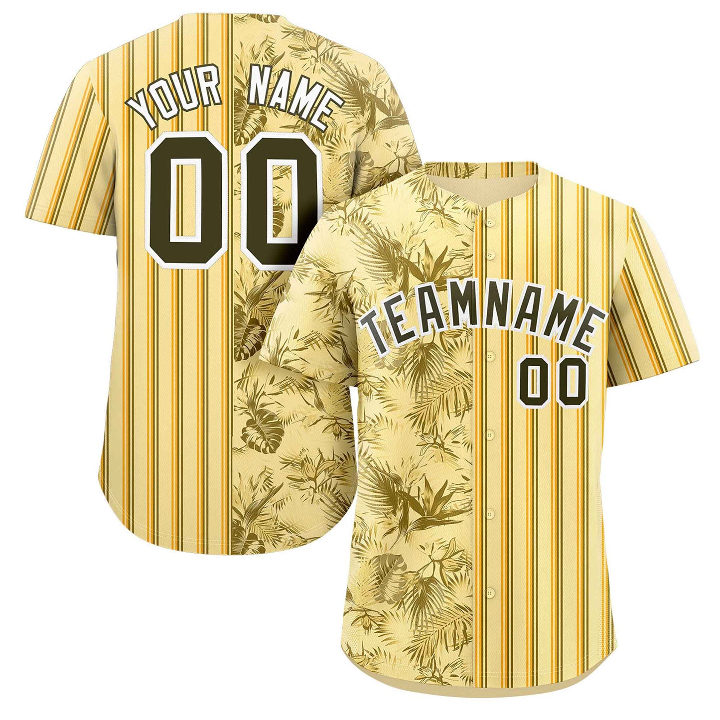 Custom Yellow Black Hawaii Tropical Flower Stripe Fashion Baseball Jersey