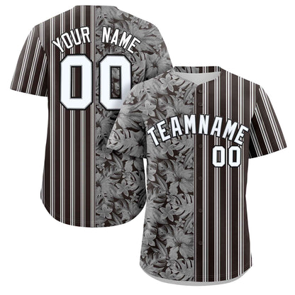 Custom Black White Gray Hawaii Tropical Flower Stripe Fashion Baseball Jersey