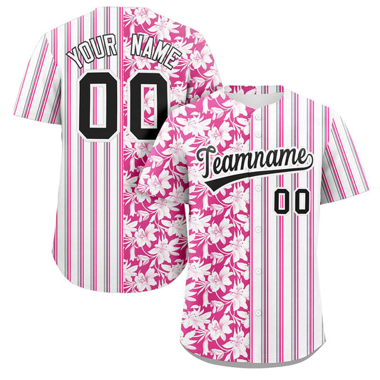 Custom White Pink Hawaii Tropical Flower Stripe Fashion Baseball Jersey