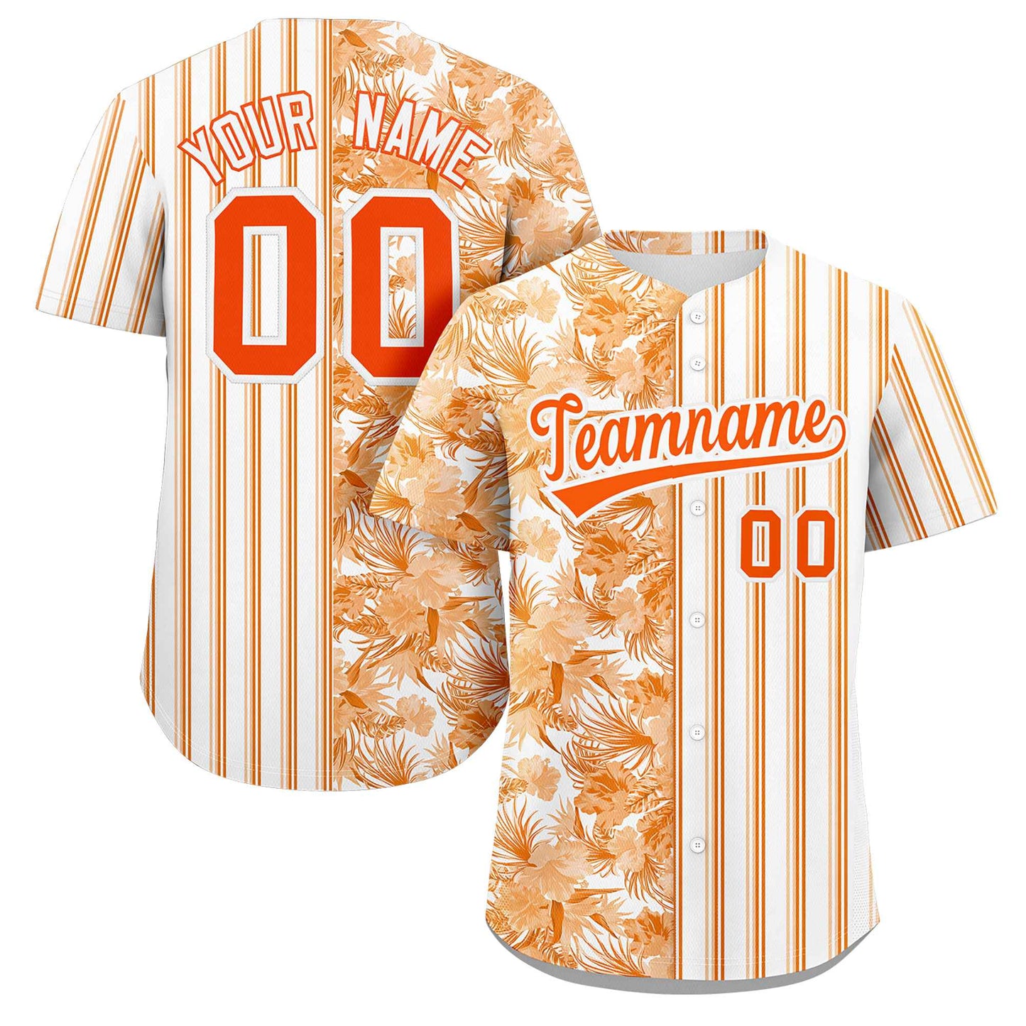 Custom White Orange Hawaii Tropical Flower Stripe Fashion Baseball Jersey