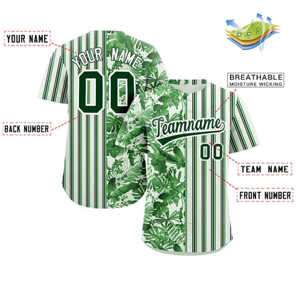 Custom Green Hawaii Tropical Flower Stripe Fashion Baseball Jersey