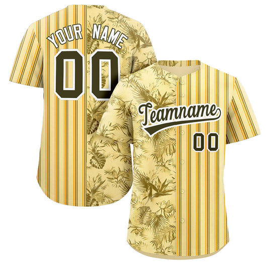 Custom Yellow Black Hawaii Tropical Flower Stripe Fashion Baseball Jersey