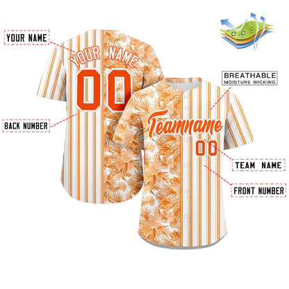 Custom White Orange Hawaii Tropical Flower Stripe Fashion Baseball Jersey