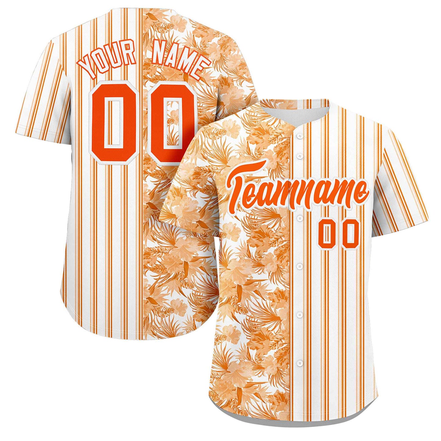 Custom White Orange Hawaii Tropical Flower Stripe Fashion Baseball Jersey