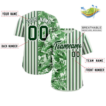 Custom Green Hawaii Tropical Flower Stripe Fashion Baseball Jersey