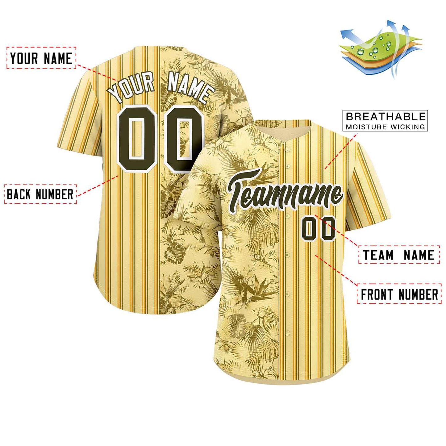 Custom Yellow Black Hawaii Tropical Flower Stripe Fashion Baseball Jersey