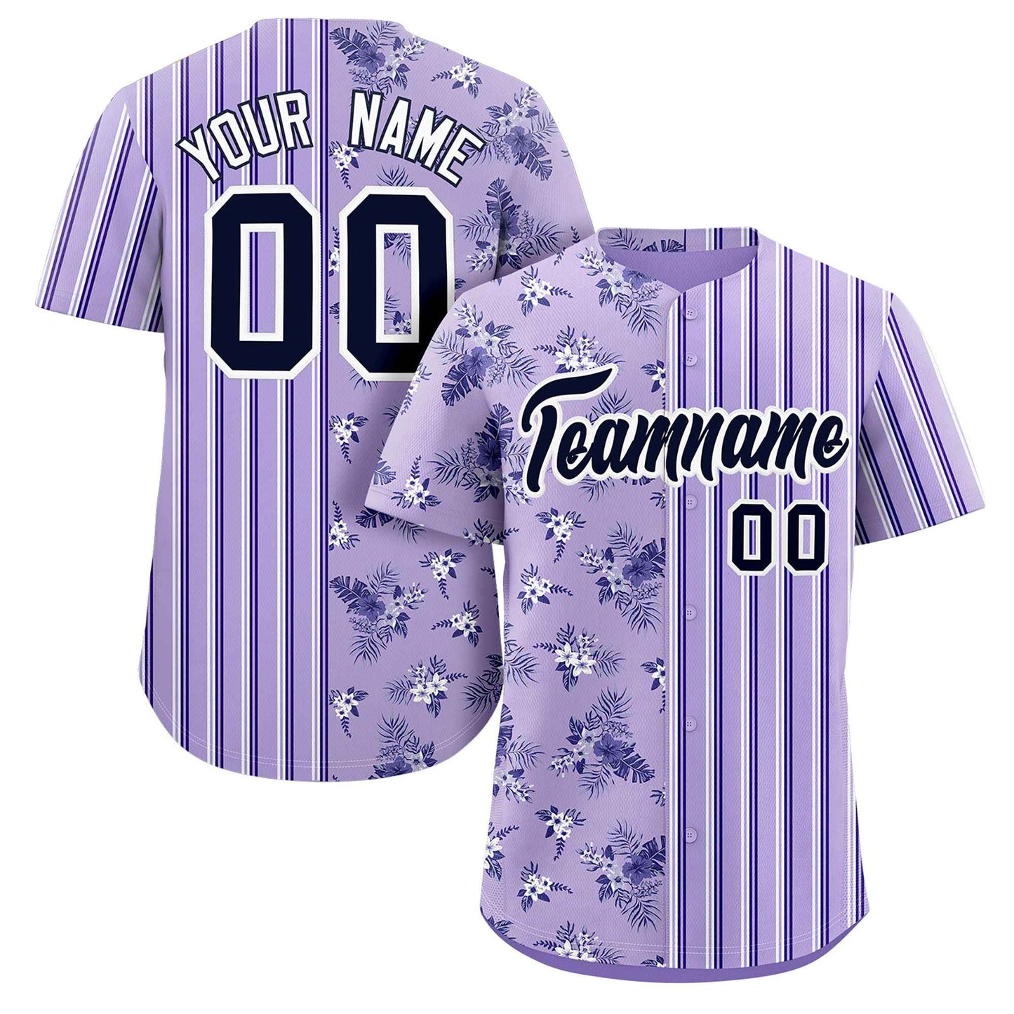 Custom Purple Black Hawaii Tropical Flower Stripe Fashion Baseball Jersey