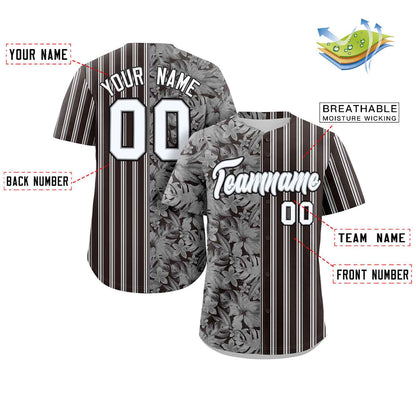 Custom Black White Gray Hawaii Tropical Flower Stripe Fashion Baseball Jersey