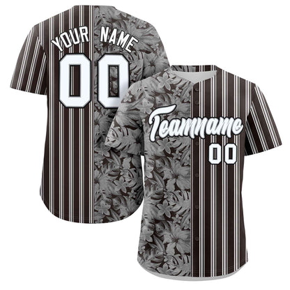 Custom Black White Gray Hawaii Tropical Flower Stripe Fashion Baseball Jersey