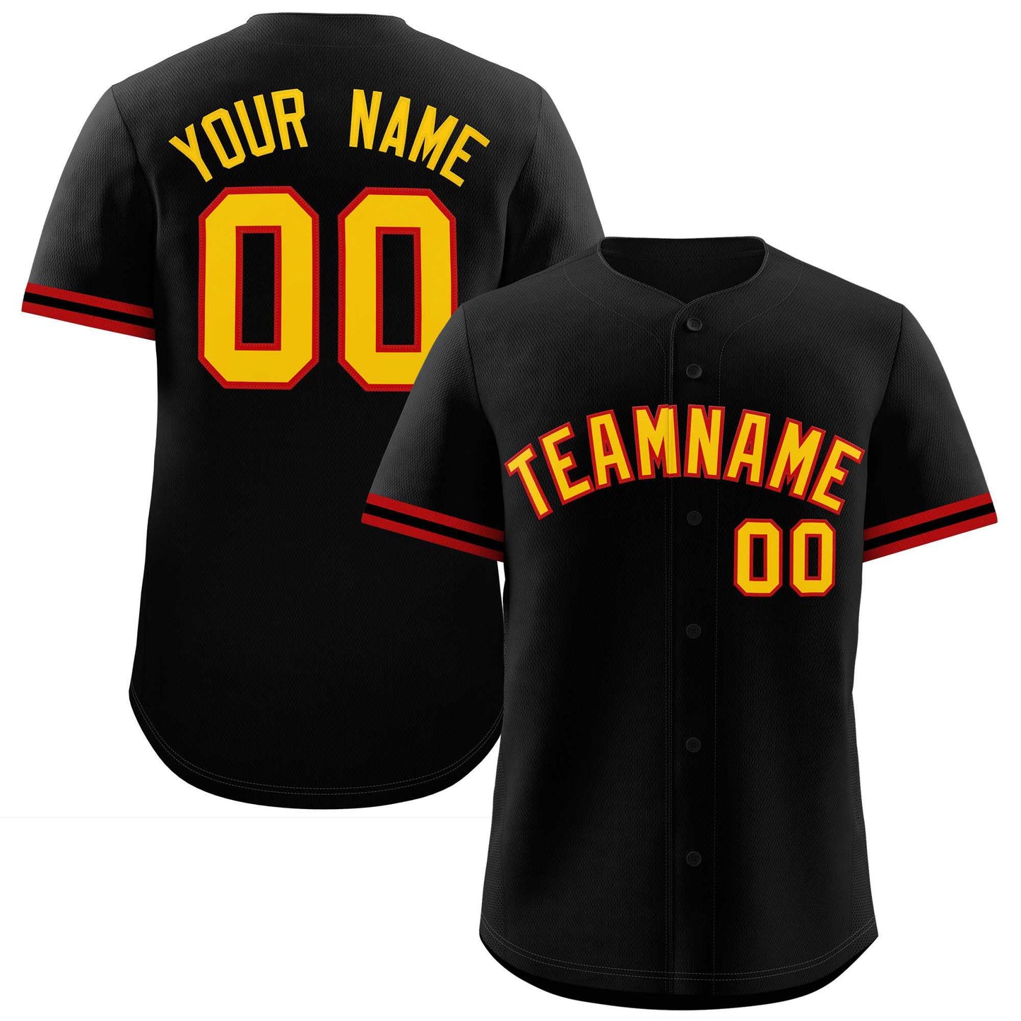 Custom Black Gold Full Button Design Authentic Baseball Jersey