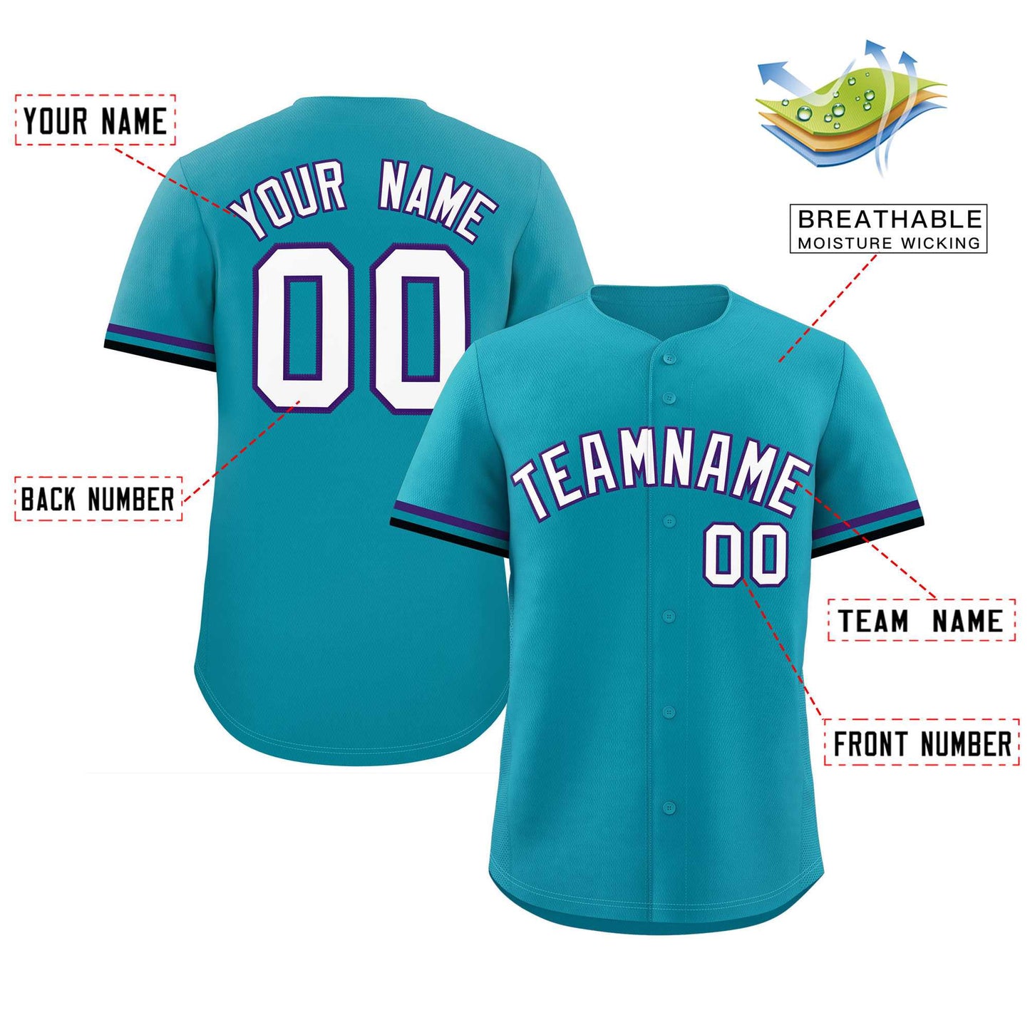 Custom Teal White Full Button Design Authentic Baseball Jersey