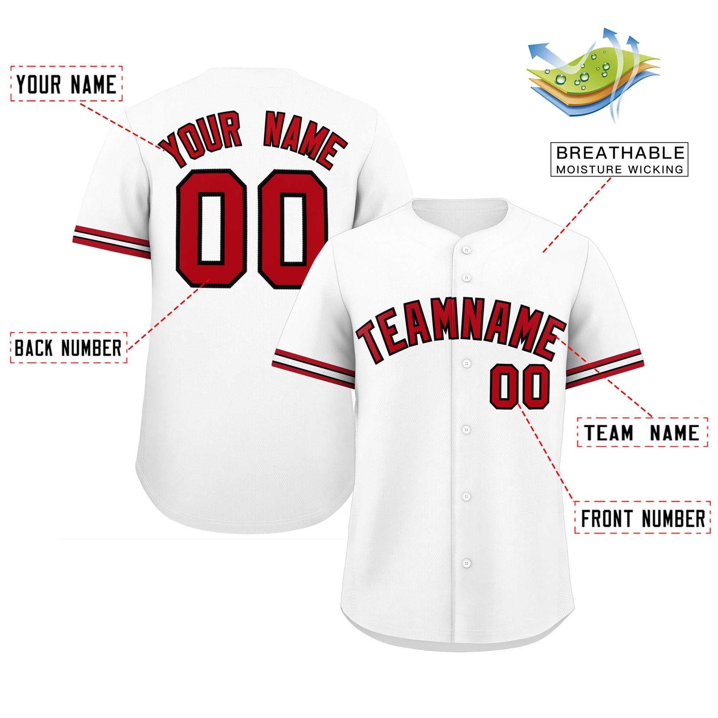 Custom White Red Full Button Design Authentic Baseball Jersey