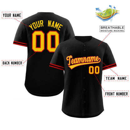 Custom Black Gold Full Button Design Authentic Baseball Jersey