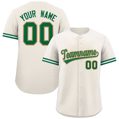 Custom Cream Kelly Green Full Button Design Authentic Baseball Jersey