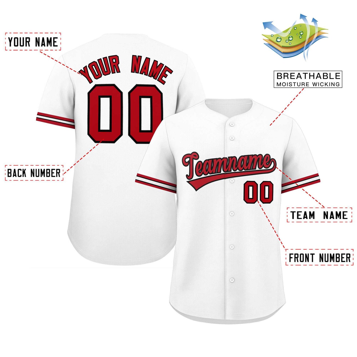 Custom White Red Full Button Design Authentic Baseball Jersey