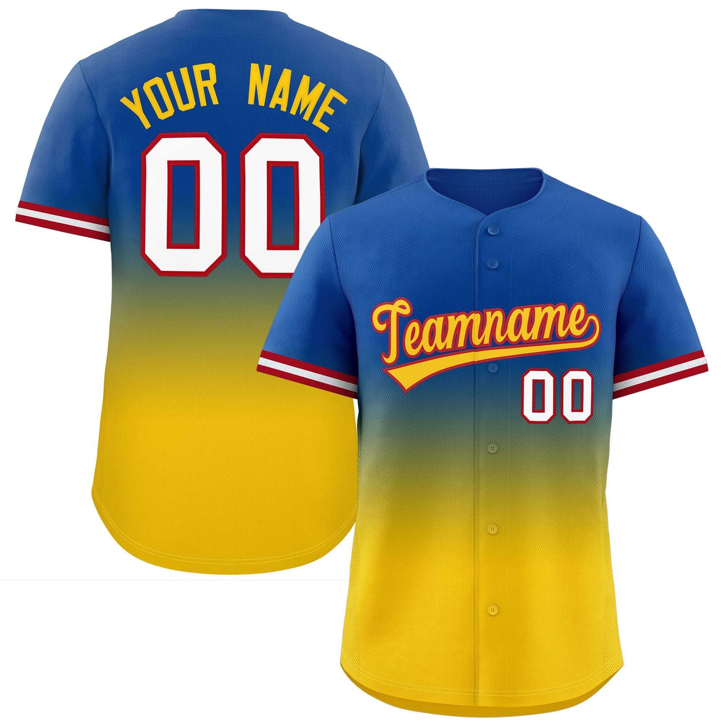 Custom Royal Gold Gradient Fashion Full Button Design Authentic Baseball Jersey