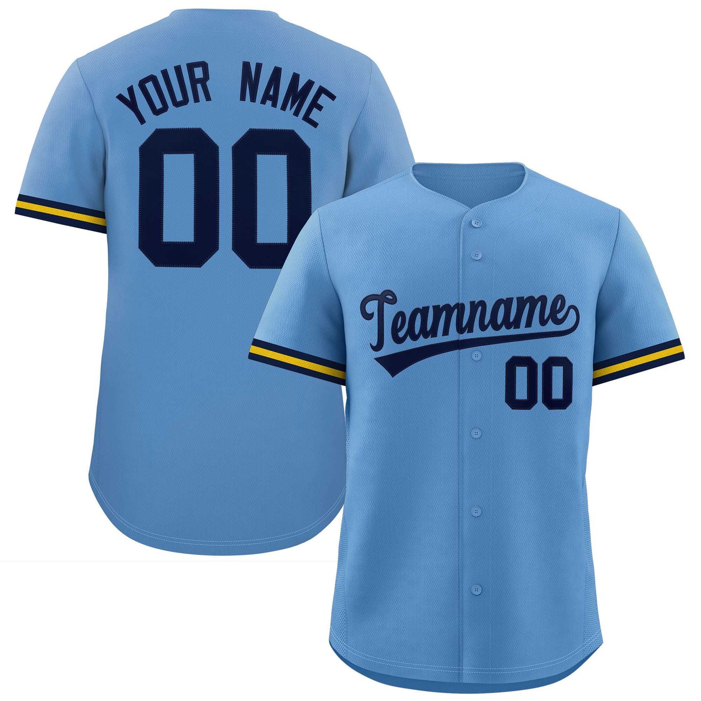 Custom Light Blue Navy Full Button Design Authentic Baseball Jersey