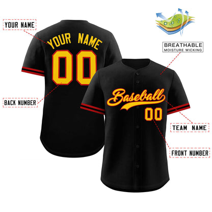 Custom Black Gold Full Button Design Authentic Baseball Jersey