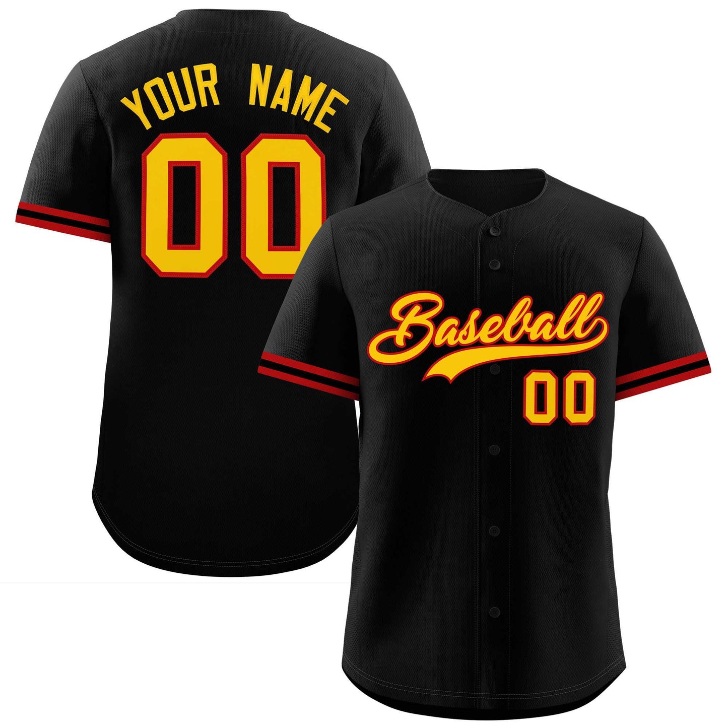 Custom Black Gold Full Button Design Authentic Baseball Jersey