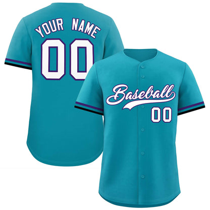 Custom Teal White Full Button Design Authentic Baseball Jersey