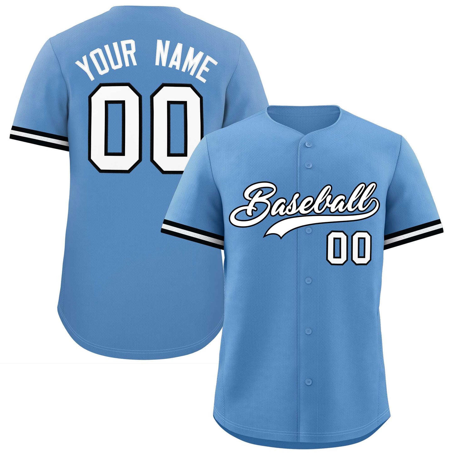 Custom Light Blue White Full Button Design Authentic Baseball Jersey