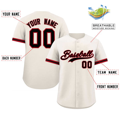 Custom Cream Black Full Button Design Authentic Baseball Jersey