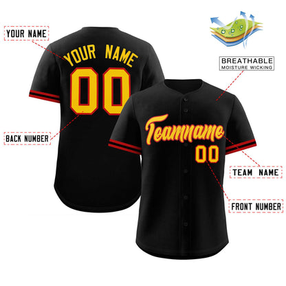 Custom Black Gold Full Button Design Authentic Baseball Jersey