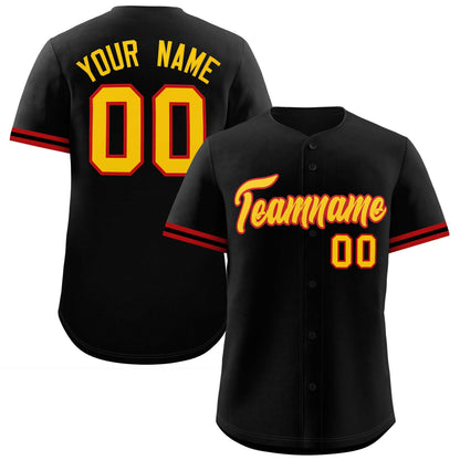 Custom Black Gold Full Button Design Authentic Baseball Jersey