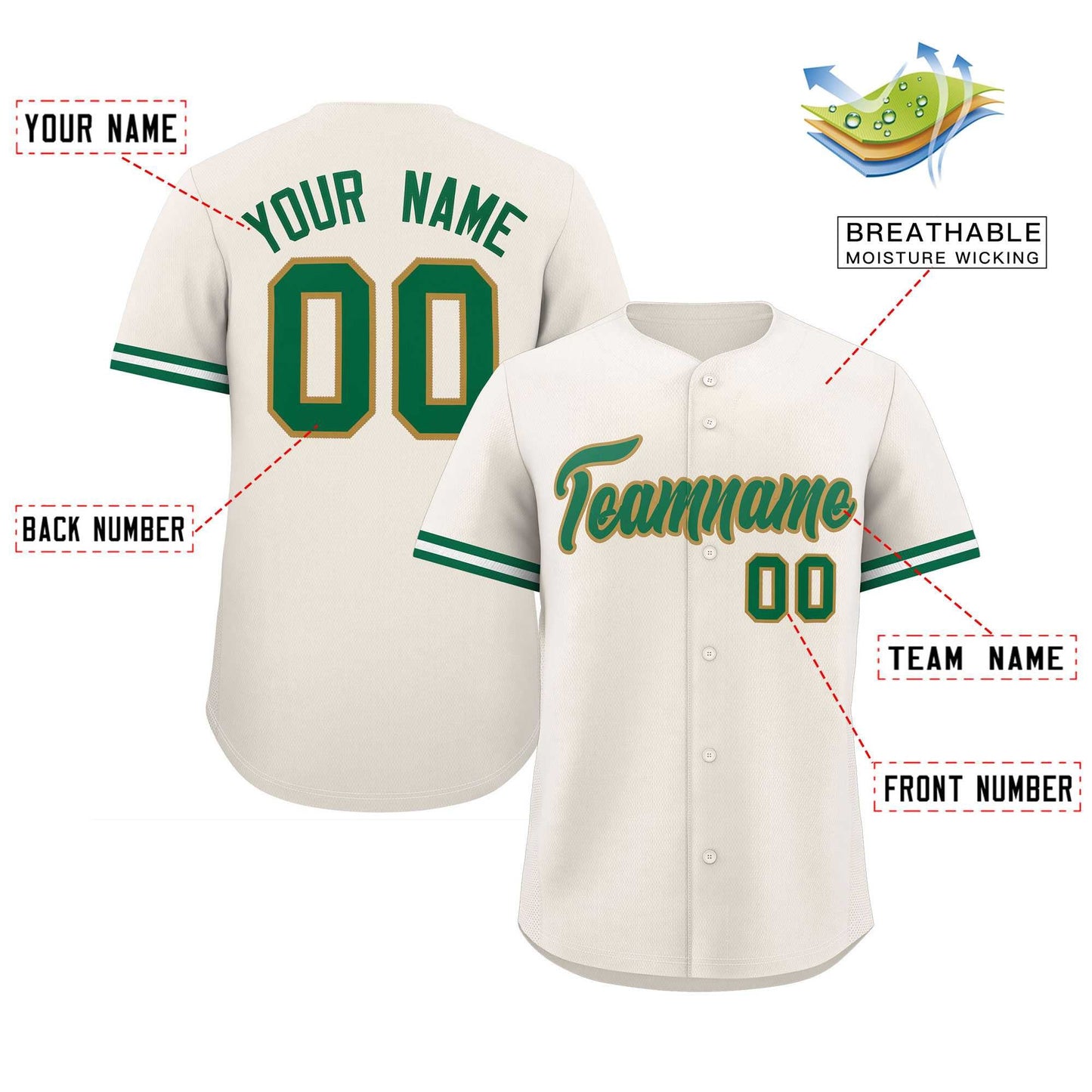 Custom Cream Kelly Green Full Button Design Authentic Baseball Jersey