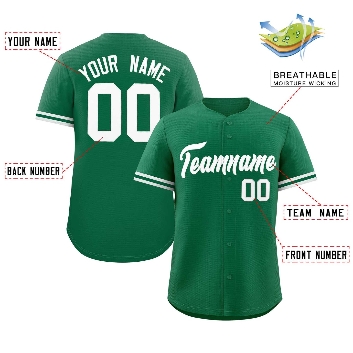 Custom Kelly Green White Full Button Design Authentic Baseball Jersey