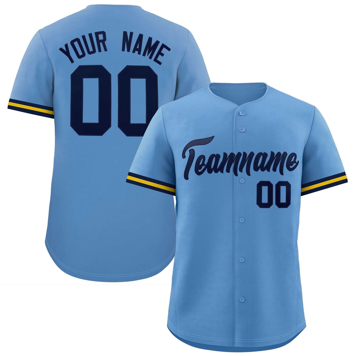 Custom Light Blue Navy Full Button Design Authentic Baseball Jersey