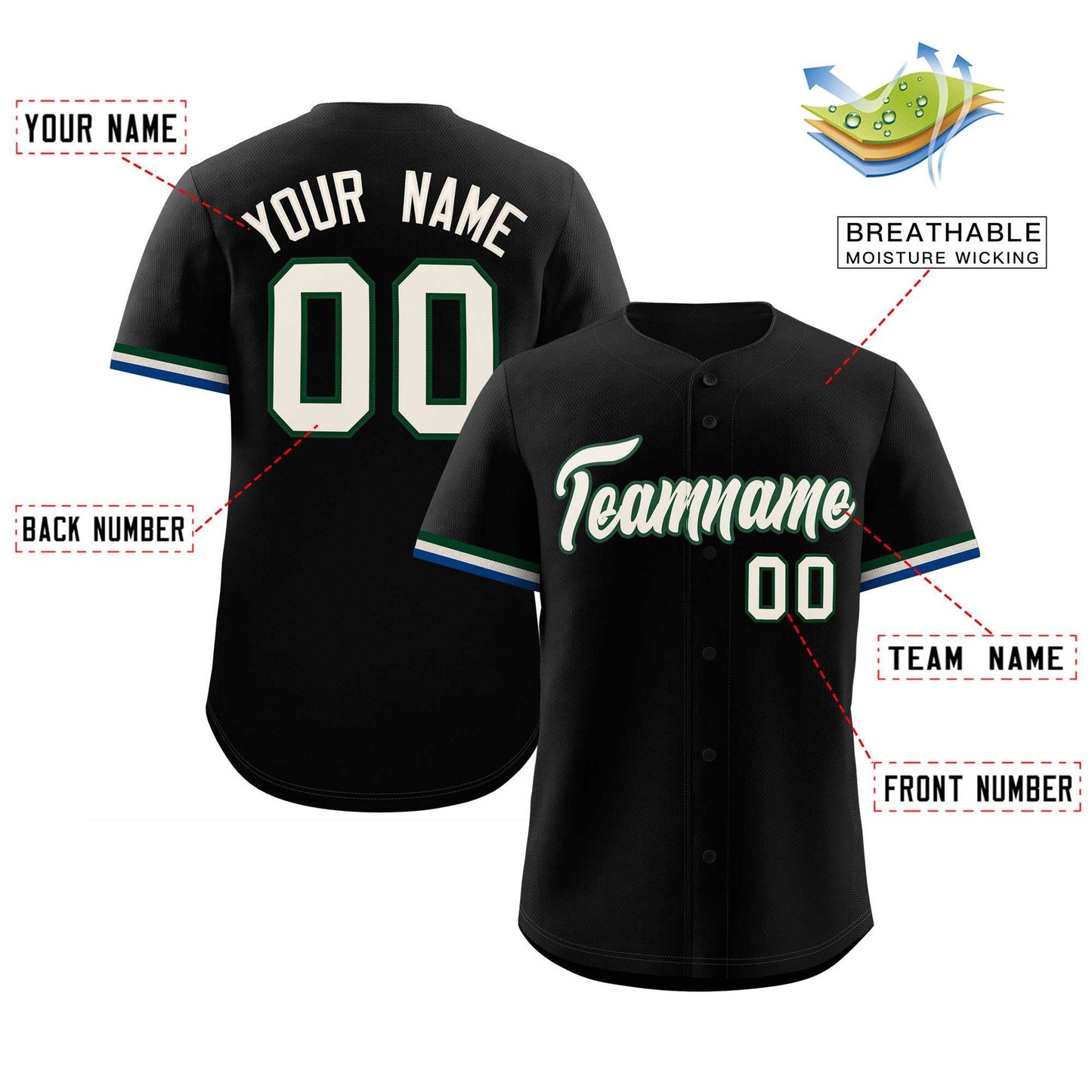 Custom Black Cream Full Button Design Authentic Baseball Jersey