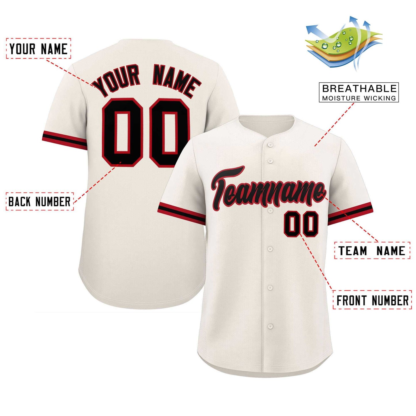 Custom Cream Black Full Button Design Authentic Baseball Jersey