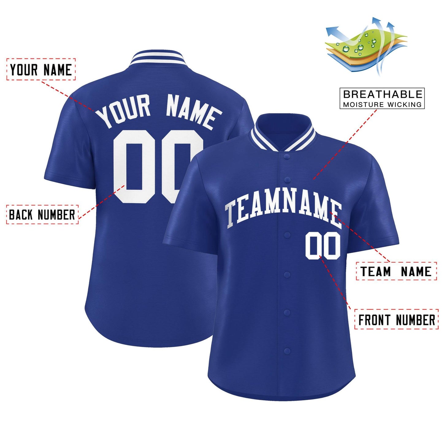 Custom Royal Classic Style Authentic Stand Collar Baseball Jersey