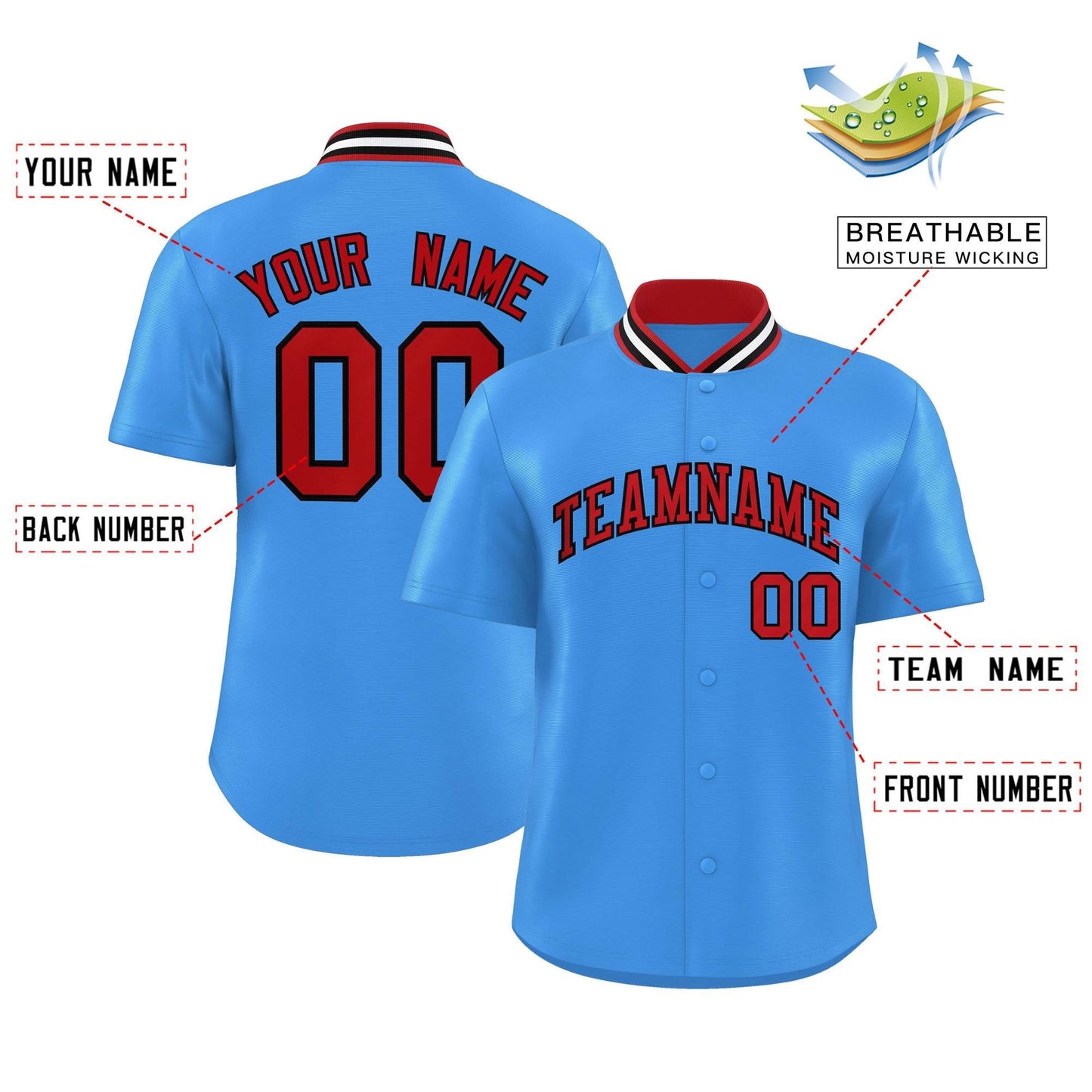 Custom Powder Blue Classic Style Authentic Stand Collar Baseball Jersey