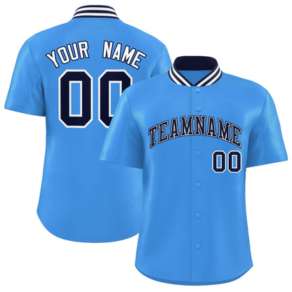 Custom Powder Blue Classic Style Authentic Stand Collar Baseball Jersey