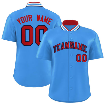 Custom Powder Blue Classic Style Authentic Stand Collar Baseball Jersey