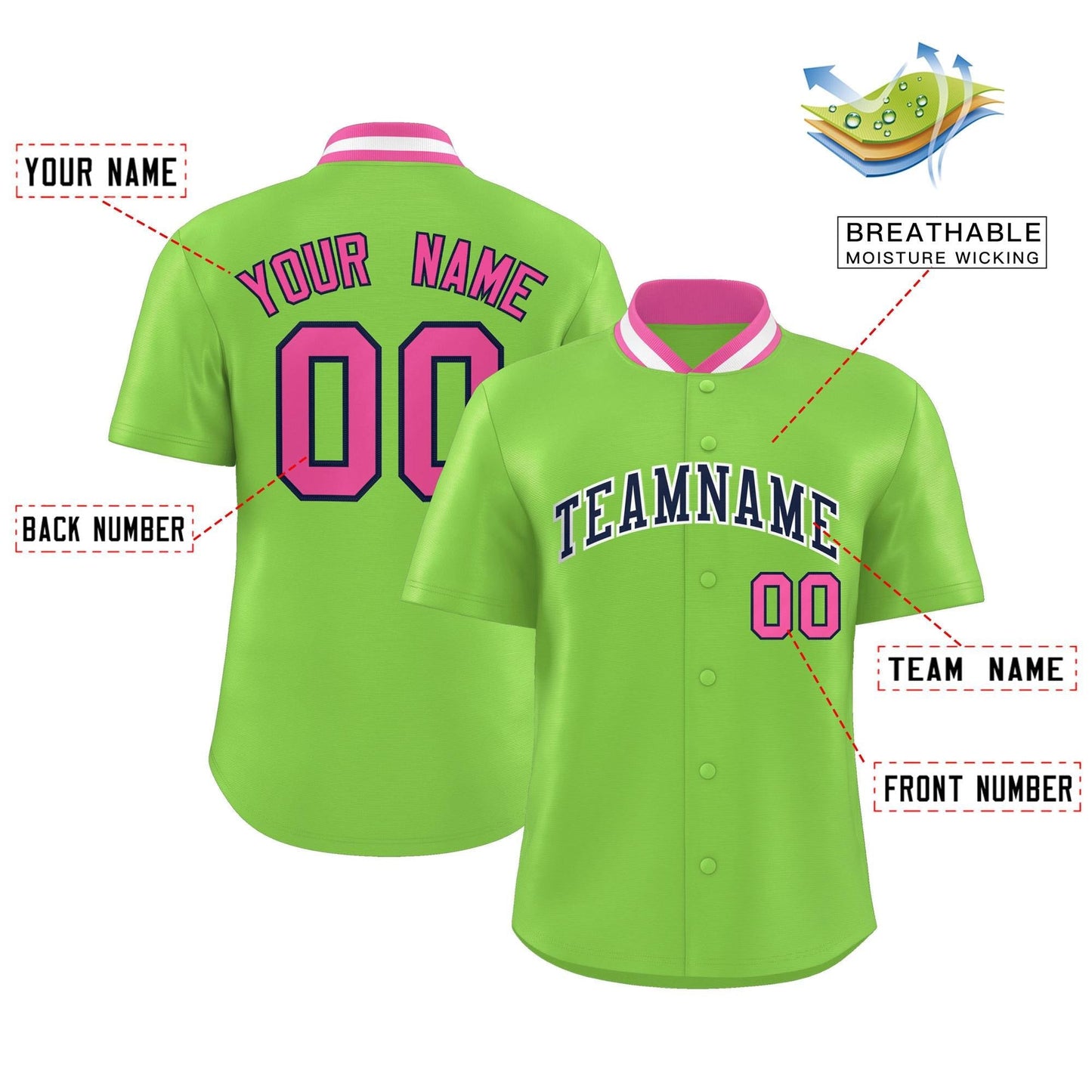 Custom Neon Green Classic Style Authentic Stand Collar Baseball Jersey