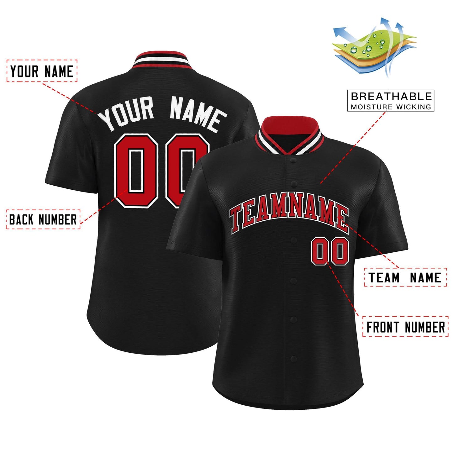 Custom Black Classic Style Authentic Stand Collar Baseball Jersey