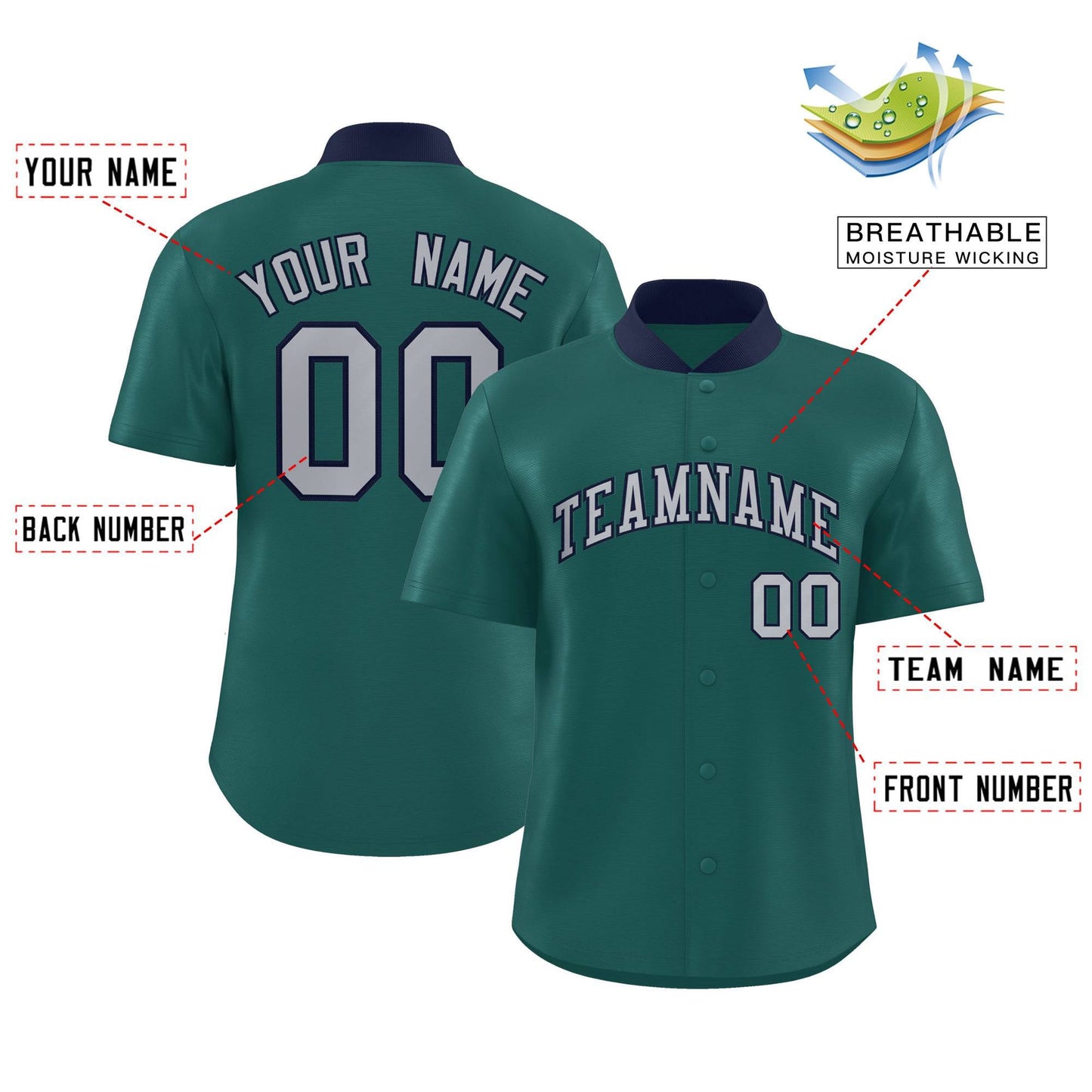 Custom Aqua Classic Style Authentic Stand Collar Baseball Jersey