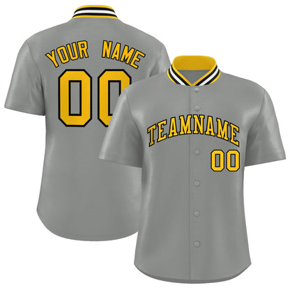 Custom Gray Classic Style Authentic Stand Collar Baseball Jersey