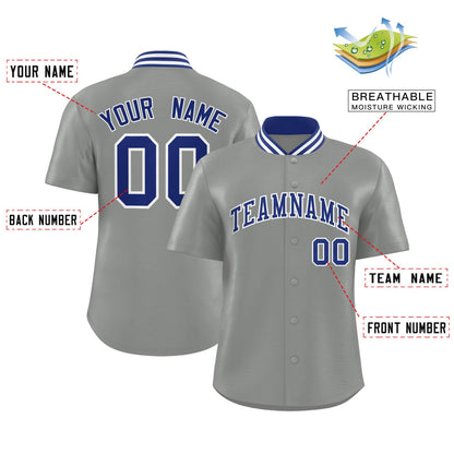 Custom Gray Classic Style Authentic Stand Collar Baseball Jersey