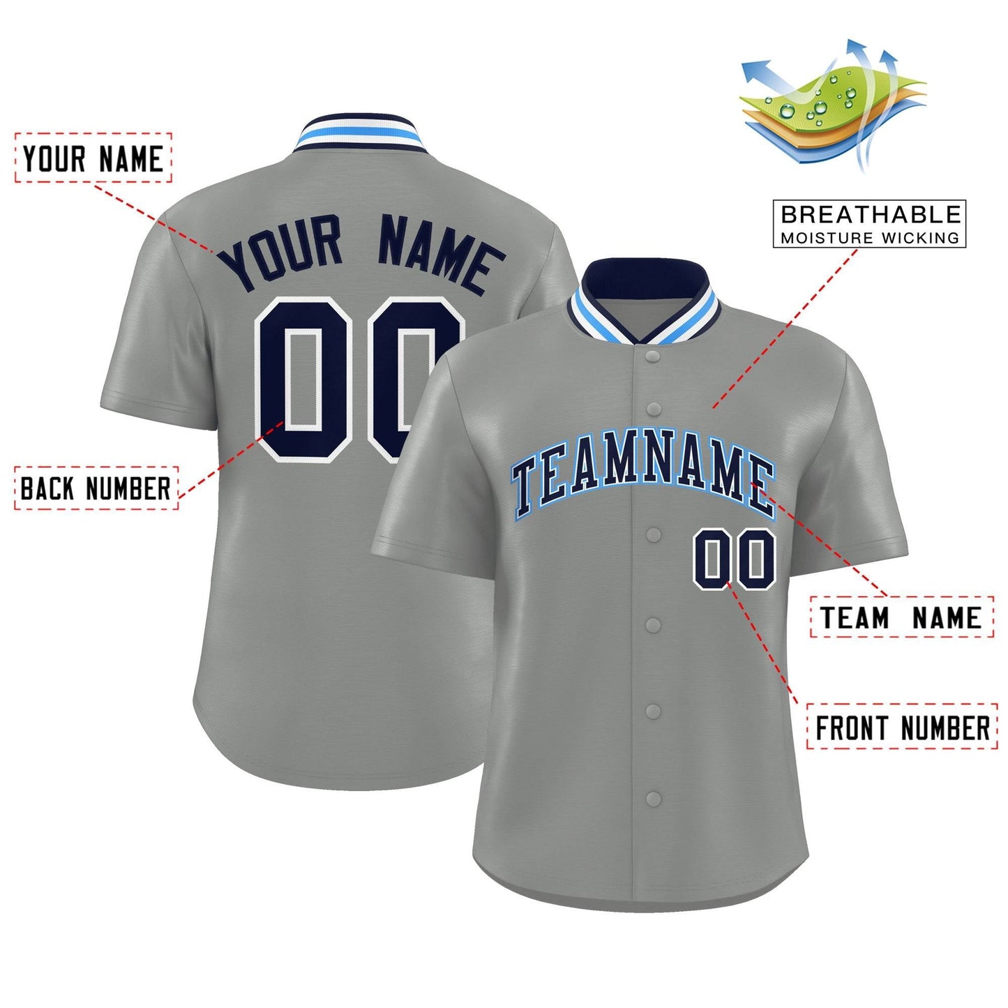 Custom Gray Classic Style Authentic Stand Collar Baseball Jersey