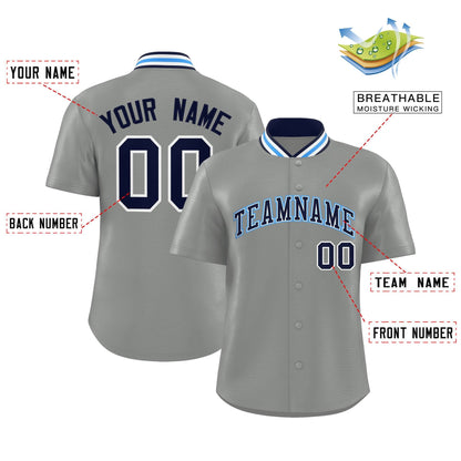 Custom Gray Classic Style Authentic Stand Collar Baseball Jersey