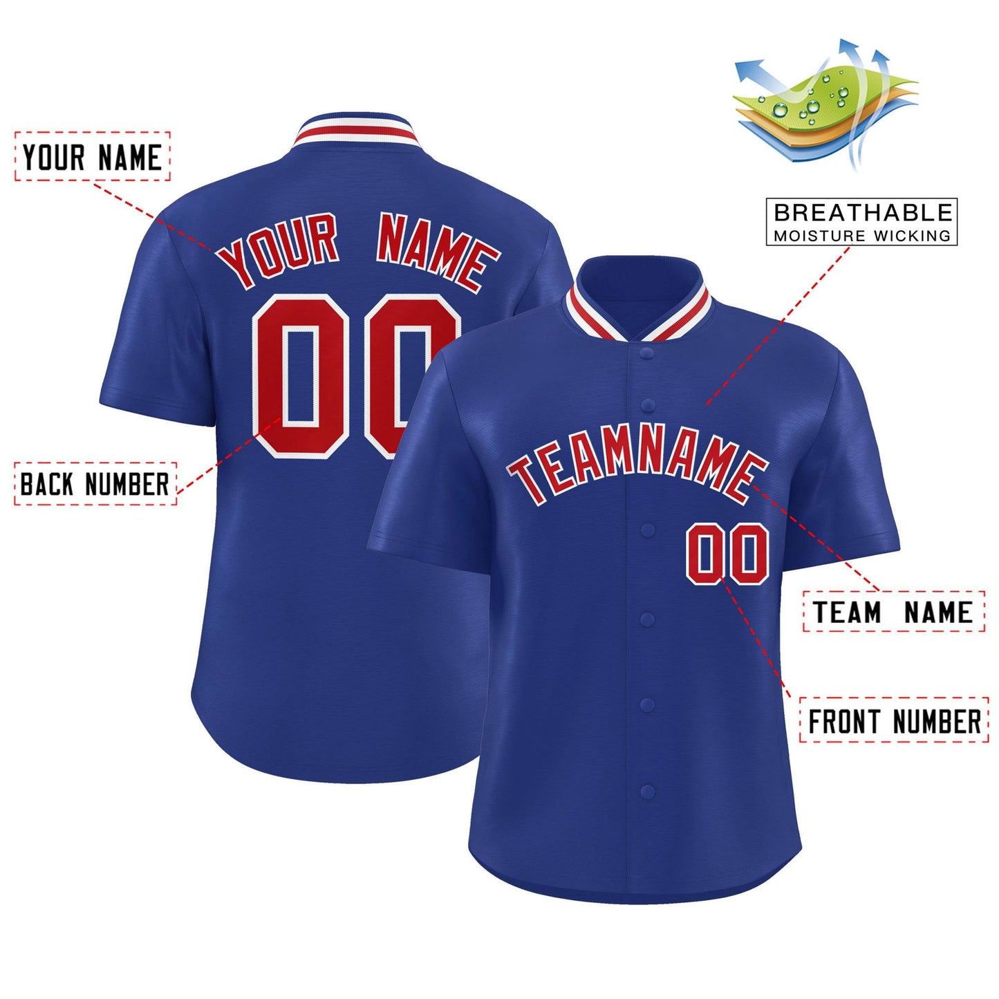 Custom Royal Classic Style Authentic Stand Collar Baseball Jersey