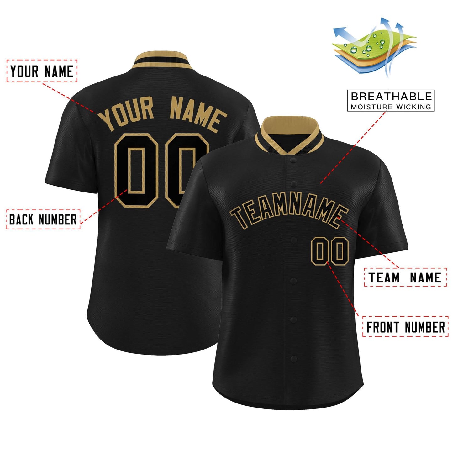 Custom Black Classic Style Authentic Stand Collar Baseball Jersey