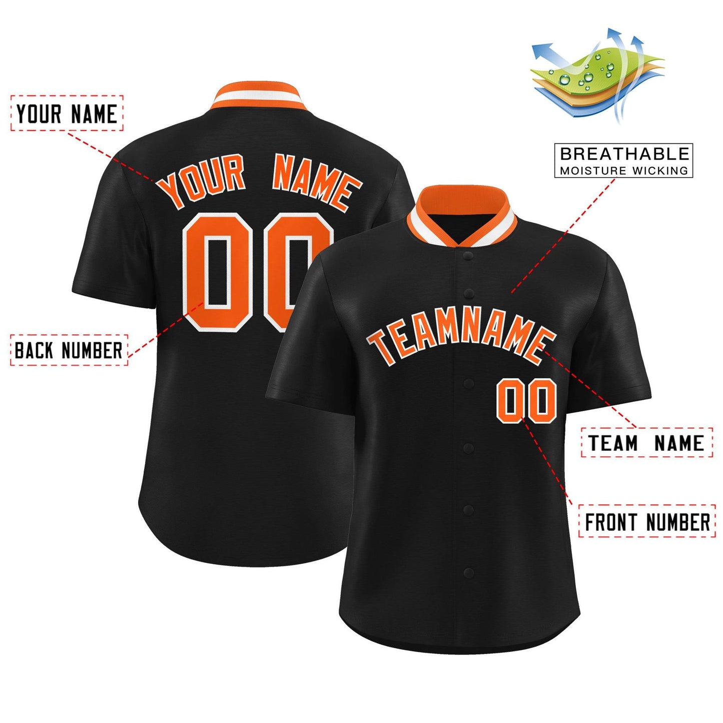 Custom Black Classic Style Authentic Stand Collar Baseball Jersey